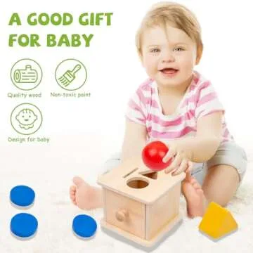 Adena Montessori Coin Box,3 in 1 Object Permanence Box Toys for 1 Year Old Baby Coins,Wooden Montessori Ball Drop Toys Developmental Toys for 6-12 Month Infant Toys,Triangle Ball Round Shapes