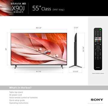 Sony X90J 55 Inch TV: BRAVIA XR Full Array LED 4K Ultra HD Smart Google TV with Dolby Vision HDR and Alexa Compatibility XR55X90J- 2021 Model