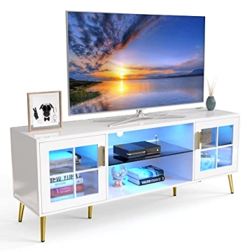 LVSOMT Modern TV Stand with LED Lights for 65 inch TVs
