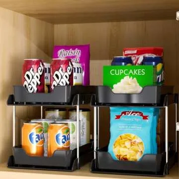 Under Sink Organizers and Storage, 2 Pack Large Capacity Heavy Load Pull-out Under Sink Shelf with 2 Tier Sliding Drawer for Kitchen & Bathroom & Cabinet & Pantry. (Black)