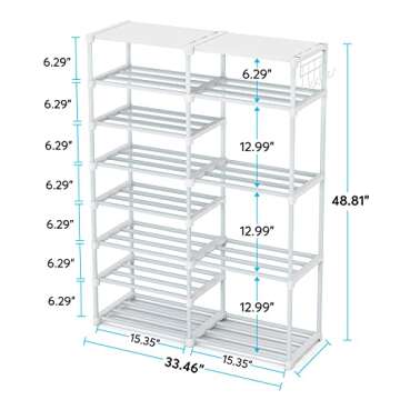 Tribesigns 8 Tier Metal Shoe Rack With Side Hooks For Entryway, 24-30 Pairs - Tall Storage Organizer...