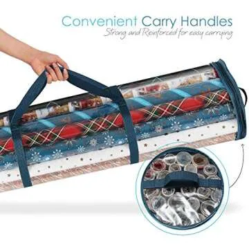 Hearth & Harbor Wrapping Paper Storage Container - Clear Wrapping Paper Holder Fits Up To 14 Rolls of 40" - Tear Proof Gift Wrapping Organizer Storage - Premium Christmas Storage Bag For Easy Carrying