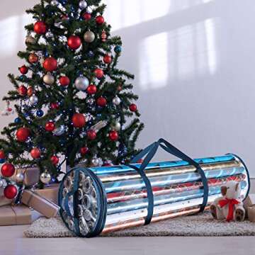 Hearth & Harbor Wrapping Paper Storage Container - Clear Wrapping Paper Holder Fits Up To 14 Rolls of 40" - Tear Proof Gift Wrapping Organizer Storage - Premium Christmas Storage Bag For Easy Carrying