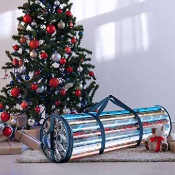 Hearth & Harbor Wrapping Paper Storage Container - Clear Wrapping Paper Holder Fits Up To 14 Rolls of 40" - Tear Proof Gift Wrapping Organizer Storage - Premium Christmas Storage Bag For Easy Carrying