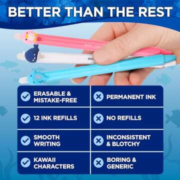 BUNMO Erasable Gel Pens - Multicolor Cute Pens - School Supplies for Girls - Erasable Pens for Smooth Writing & Drawing - Gifts for Teens - 12 Refills Included - 12 Pack