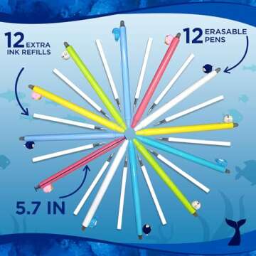 BUNMO Erasable Gel Pens - Multicolor Cute Pens - School Supplies for Girls - Erasable Pens for Smooth Writing & Drawing - Gifts for Teens - 12 Refills Included - 12 Pack