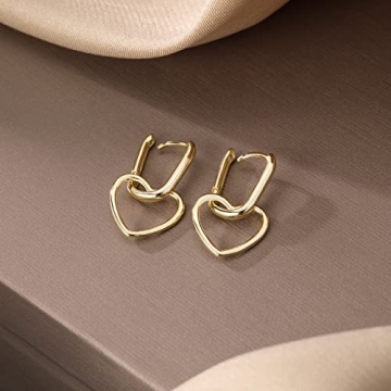 Reffeer Sterling Silver Heart Drop Earrings for Women