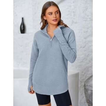 PRETTYGARDEN Womens Long Sleeve Quarter Zip Pullover Sweater Casual Loose V Neck Collared Ribbed Kni...