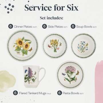 Portmeirion Botanic Garden 30-Piece Dinnerware Set - Nature-Inspired Floral Motifs - Dishwasher, Mic...