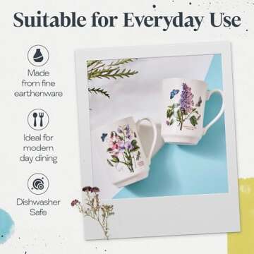 Portmeirion Botanic Garden 30-Piece Dinnerware Set - Nature-Inspired Floral Motifs - Dishwasher, Microwave, Freezer Safe Elegant Dining Plates, Bowls, Mugs - Fine Earthenware for Home Gatherings