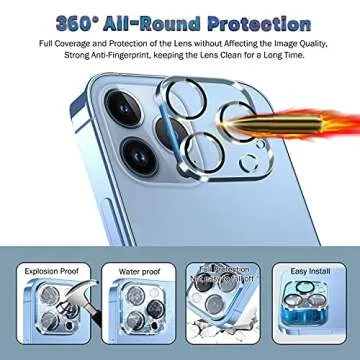 QHOHQ 3 Pack Screen Protector for iPhone 13 Pro Max 6.7" with 3 Pack Tempered Glass Camera Lens Protector, Ultra HD, 9H Hardness, Scratch Resistant, Easy Install - Case Friendly