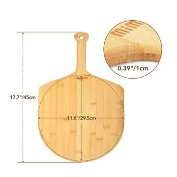Mimiuo Natural Bamboo Pizza Peel - 12 Inch Wooden Spatula