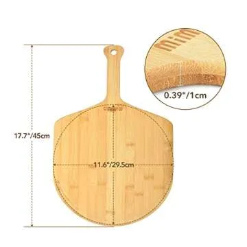 Mimiuo Natural Bamboo Pizza Peel - 12 Inch Wooden Spatula