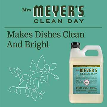 MRS. MEYER'S CLEAN DAY Liquid Dish Soap Refill, Biodegradable Formula, Basil, 48 fl. oz