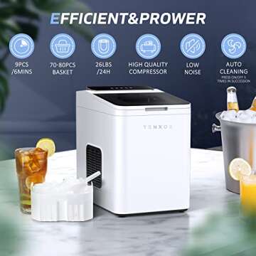 Ice Makers Countertop Machine - TENXOE Portable Ice Maker Compact Self-Cleaning with Scoop and Baske...