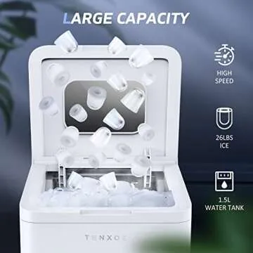 TENXOE Portable Ice Maker Compact Self-Cleaning 26lbs 8 Mins Ready