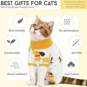 DENTRUN Cat Surgery Recovery Suit Female Male Soft Onesie, Kitten Surgical Collar Cone Alternative S...