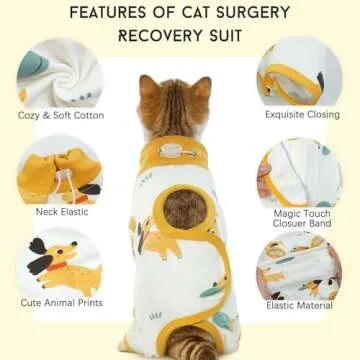 DENTRUN Cat Surgery Recovery Suit Female Male Soft Onesie, Kitten Surgical Collar Cone Alternative Shirt, Abdominal Wounds Anti-Licking Pajama for Small Pets Spay, Cat Body Suit Post Surgery