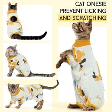 DENTRUN Cat Surgery Recovery Suit Female Male Soft Onesie, Kitten Surgical Collar Cone Alternative Shirt, Abdominal Wounds Anti-Licking Pajama for Small Pets Spay, Cat Body Suit Post Surgery