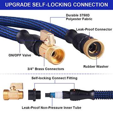 WOVUU Garden Hose Expandable 100FT,Flexible Durable Water Hose with 10 Spray Hose Nozzle/Self-locking Leakproof Self-installion/Lightweight No-Kink/3750D Fabric/3-Layers Latex/3/4" Solid Brass (100FT)
