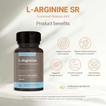 Endurance Products L-Arginine - 350mg Sustained Release for Optimal Absorption - Nitric Oxide Precursor*, 180 Tablets Company