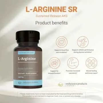 Endurance Products L-Arginine - 350mg Sustained Release for Optimal Absorption - Nitric Oxide Precursor*, 180 Tablets Company