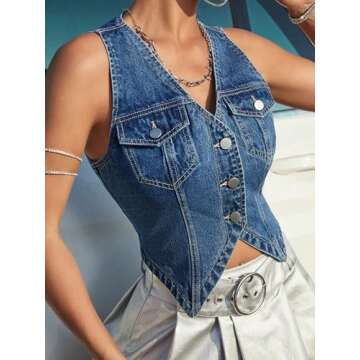 Stylish Verdusa Women's Sleeveless Crop Denim Vest Top
