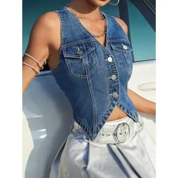 Stylish Verdusa Women's Sleeveless Crop Denim Vest Top