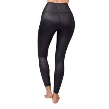 90 Degree By Reflex Womens High Waist High Shine Faux Leather Disco Ankle Leggings - Classic Black - Medium