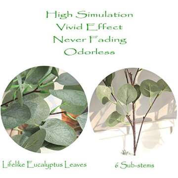 JD Artificial Greenery Plants 5PCS 33" Silver Dollar Eucalyptus Silk Leaf Branches Fake Shrubs Faux Bushes for Home Décor Office Restaurant Wedding Garden Patio Photography Props（Summer Green）