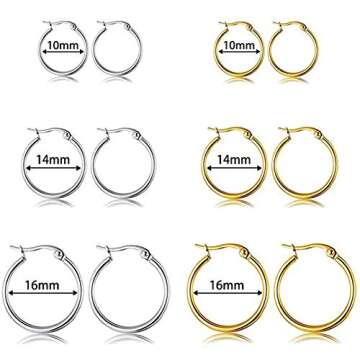 6 Pairs Gold Silver Hoop Earrings for Women Men, Small Endless Stainless Steel Hypoallergenic Earrings Set, Lightweight Nickel Free Cartilage Earingings
