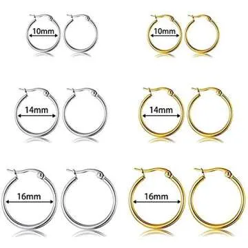 6 Pairs Gold Silver Hoop Earrings for Women Men, Small Endless Stainless Steel Hypoallergenic Earrings Set, Lightweight Nickel Free Cartilage Earingings