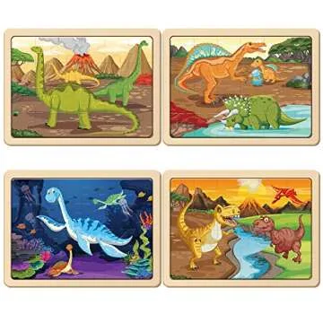 SYNARRY Large Dinosaur Wooden Puzzles for Kids 4 in 1 Gift Box(12.2 * 9.4 in) - FSC Certified, Jigsa...