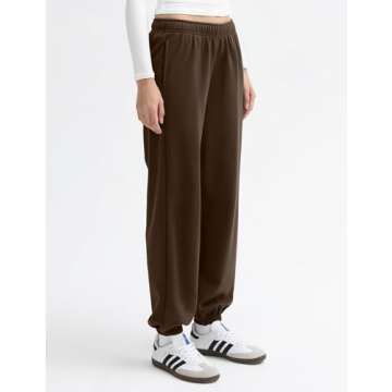 PUMIEY Womens Sweatpants High Waisted Workout Joggers with Pockets Casual Baggy Pants, Chocolate Small