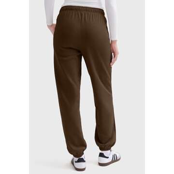 PUMIEY Womens Sweatpants High Waisted Workout Joggers with Pockets Casual Baggy Pants, Chocolate Small