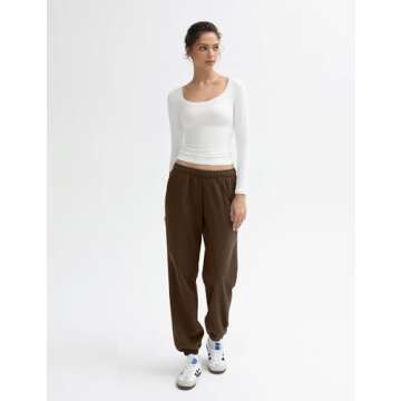 PUMIEY Womens Sweatpants High Waisted Workout Joggers with Pockets Casual Baggy Pants, Chocolate Small