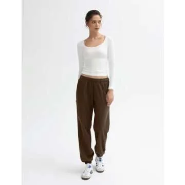 PUMIEY Womens Sweatpants High Waisted Workout Joggers with Pockets Casual Baggy Pants, Chocolate Small