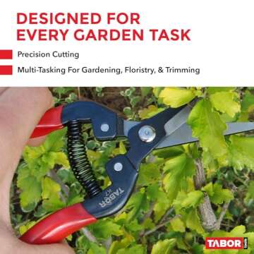 TABOR TOOLS K7A Straight Pruning Shears with Carbon Steel Blades, Florist Scissors, Multi-Tasking Ga...