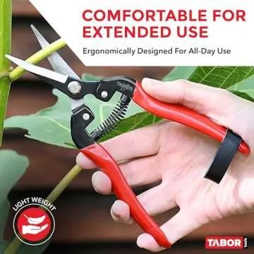 TABOR TOOLS K7A Straight Pruning Shears with Carbon Steel Blades, Florist Scissors, Multi-Tasking Garden Snips for Arranging Flowers, Trimming Plants and Harvesting Herbs, Fruits or Vegetables.