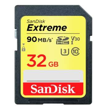 SanDisk 32GB Extreme SDHC UHS-I Memory Card - 90MB/s, C10, U3, V30, 4K UHD, SD Card - SDSDXVE-032G-GNCIN