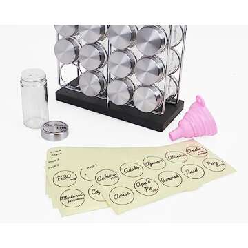 Orii 20 Jar Chrome Wire Spice Rack with Bamboo Base