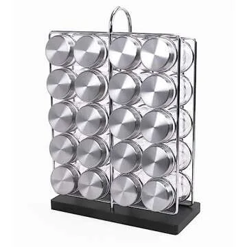 Orii 20 Jar Chrome Wire Spice Rack with Bamboo Base