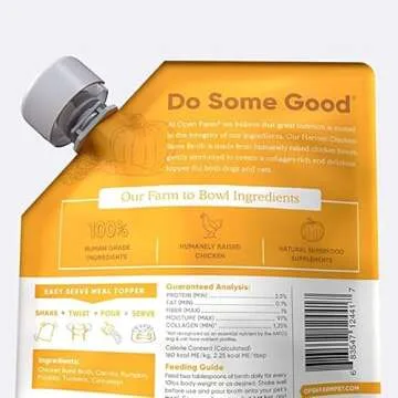 Open Farm Bone Broth, Food Topper for Both Dogs and Cats with Responsibly Sourced Meat and Superfoods Without Artificial Flavors or Preservatives, 72oz (6 Pack Harvest Chicken)