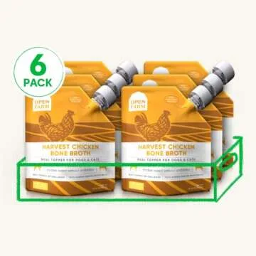 Open Farm Bone Broth, Food Topper for Both Dogs and Cats with Responsibly Sourced Meat and Superfoods Without Artificial Flavors or Preservatives, 72oz (6 Pack Harvest Chicken)
