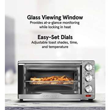 Gourmia GTF7350 6-in-1 Multi-function, Stainless Steel Air Fryer Oven - 6 Cooking Functions - Fry Basket, Oven Rack, Baking Pan & Crumb Tray, Included + Recipe Book