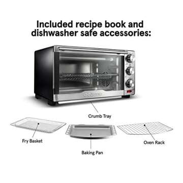 Gourmia GTF7350 6-in-1 Multi-function, Stainless Steel Air Fryer Oven - 6 Cooking Functions - Fry Basket, Oven Rack, Baking Pan & Crumb Tray, Included + Recipe Book