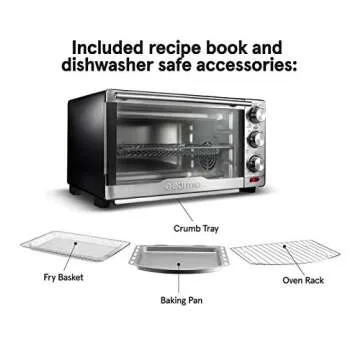 Gourmia GTF7350 6-in-1 Multi-function, Stainless Steel Air Fryer Oven - 6 Cooking Functions - Fry Basket, Oven Rack, Baking Pan & Crumb Tray, Included + Recipe Book