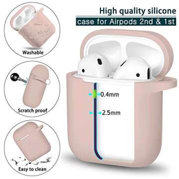 R-fun for Airpod Case Cover with Rosegold Keychain, Silicone Protective Skin Cover for Women Girl with Airpod Series 2 & Series 1 Charging Case,Front LED Visible-Pink Sand