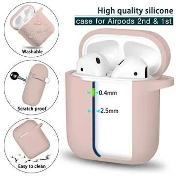R-fun for Airpod Case Cover with Rosegold Keychain, Silicone Protective Skin Cover for Women Girl with Airpod Series 2 & Series 1 Charging Case,Front LED Visible-Pink Sand