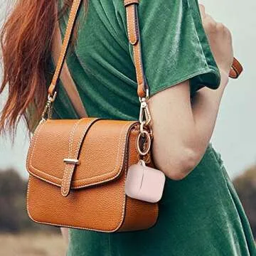 R-fun for Airpod Case Cover with Rosegold Keychain, Silicone Protective Skin Cover for Women Girl with Airpod Series 2 & Series 1 Charging Case,Front LED Visible-Pink Sand